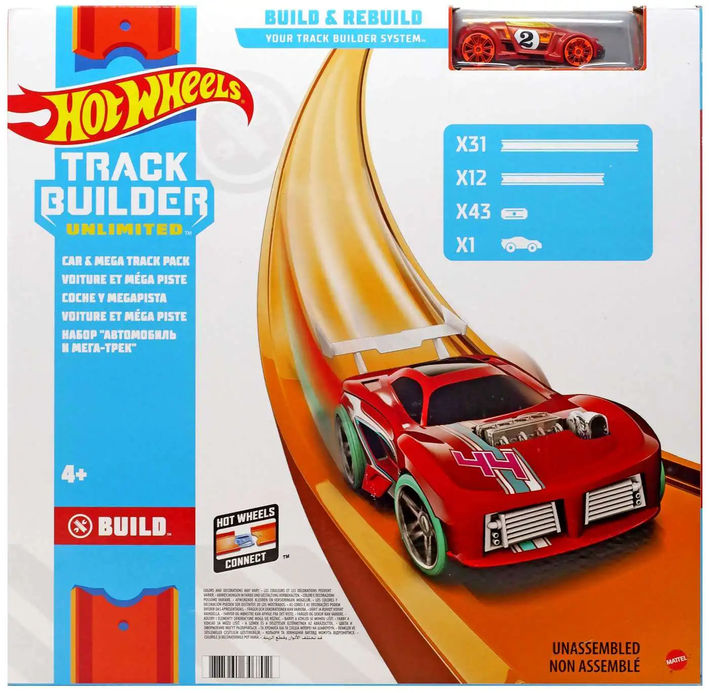 Hot Wheels Track Builder System Car & Mega Exclusive Track Pack [Damaged Package]