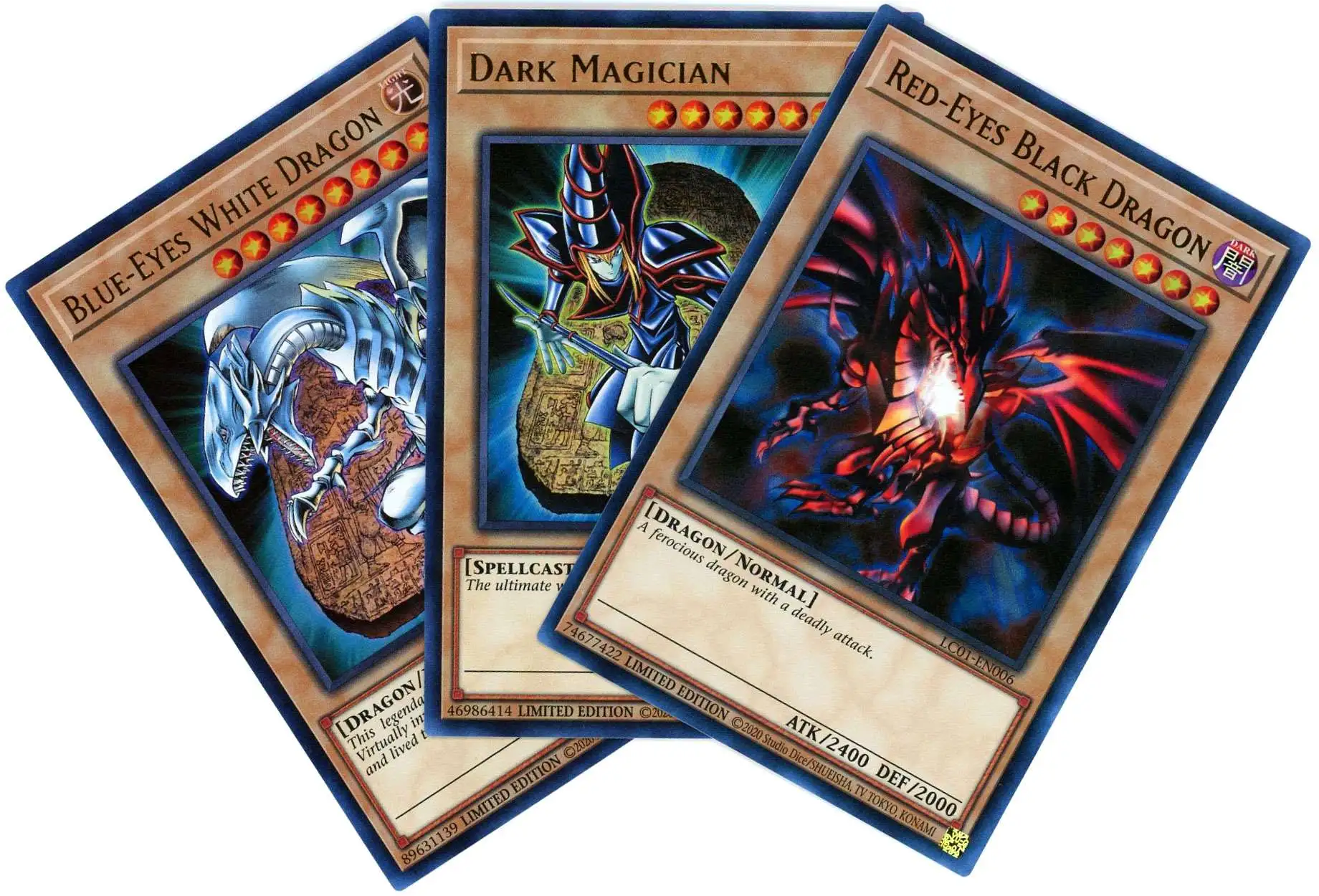 YuGiOh Trading Card Game Collection 25th Anniversary Red-Eyes Black Blue-Eyes White Dragon Dark Magician Rare Set of 3 Icon Single Cards - ToyWiz
