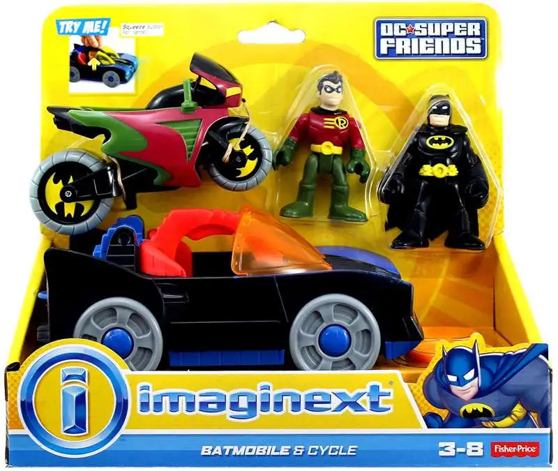 Batman Imaginext Batmobile & Cycle 3-Inch Figure Set With Batman and Robin 