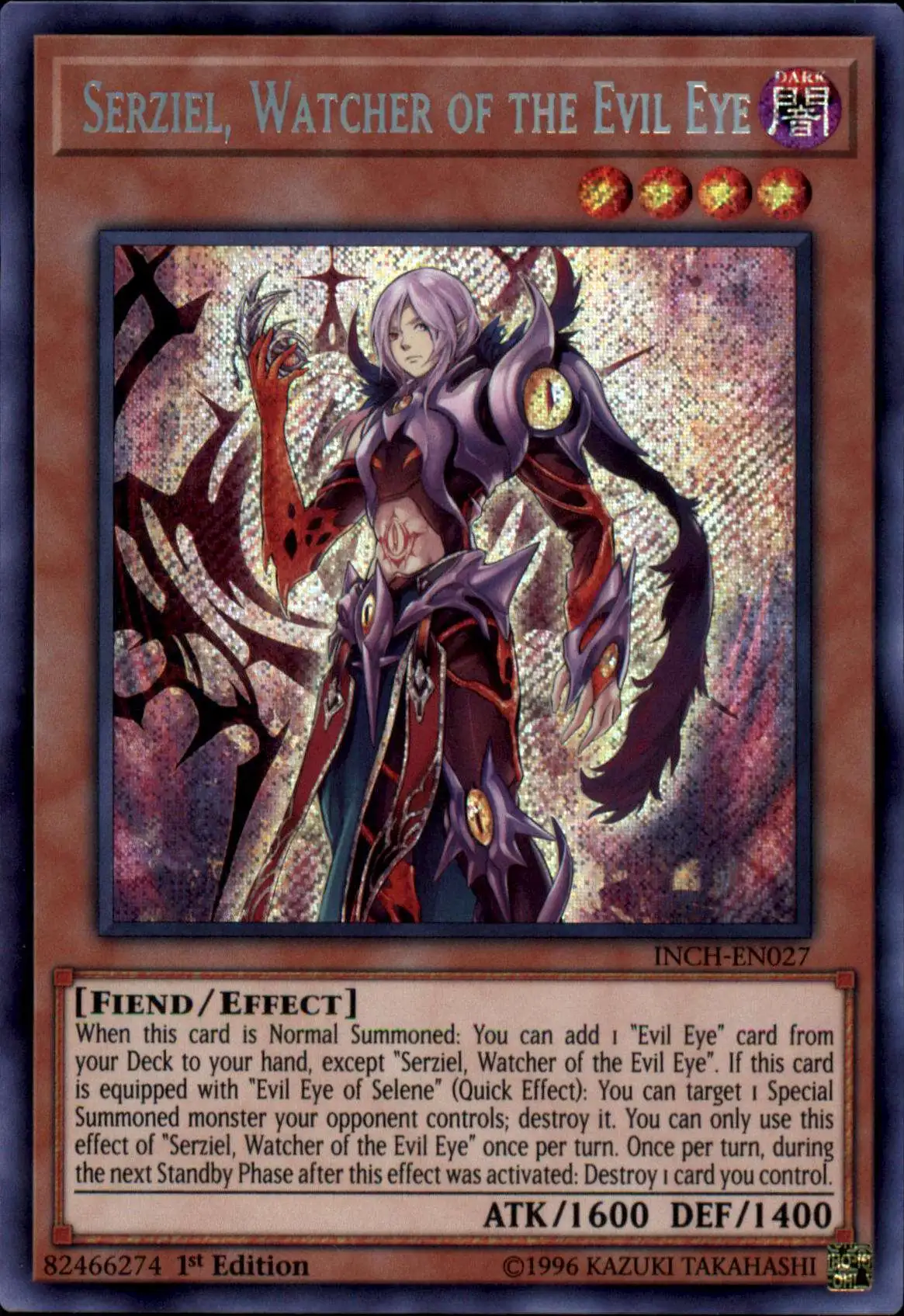 YuGiOh Trading Card Game The Infinity Chasers Secret Rare Serziel, Watcher of the Evil Eye INCH-EN027