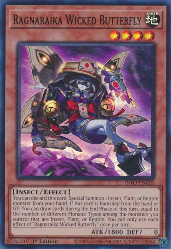 YuGiOh Trading Card Game The Infinite Forbidden Super Rare Ragnaraika Wicked Butterfly INFO-EN018
