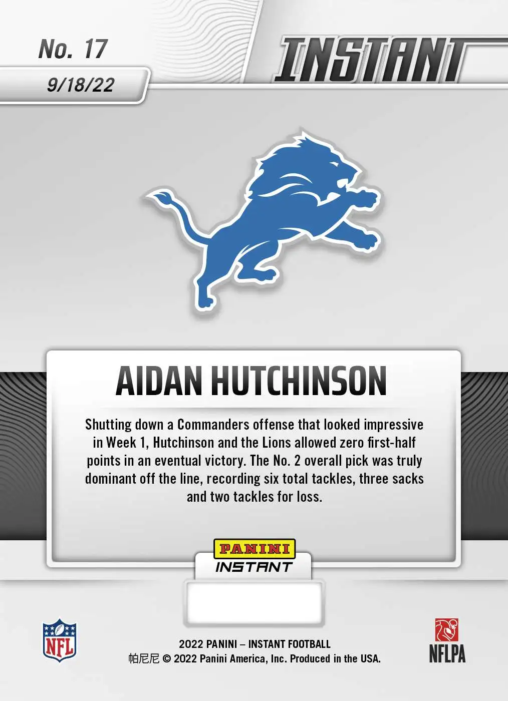 : 2022 Panini Prizm #340 AIDAN HUTCHINSON RC Rookie Detroit Lions  Football Trading Card : Collectibles & Fine Art