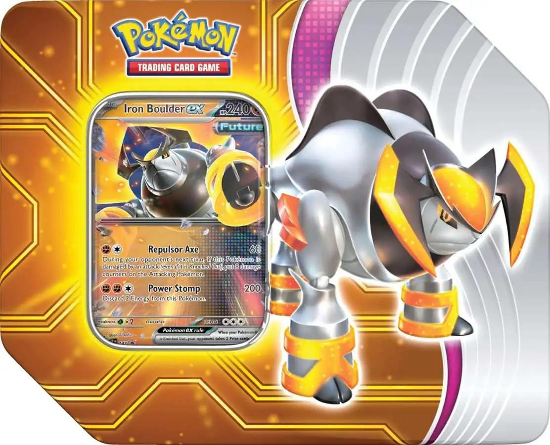 Pokemon Sword & Shield Paradox Destinies Iron Boulder ex Tin Set [5 Booster Packs, Foil Promo Card & More]