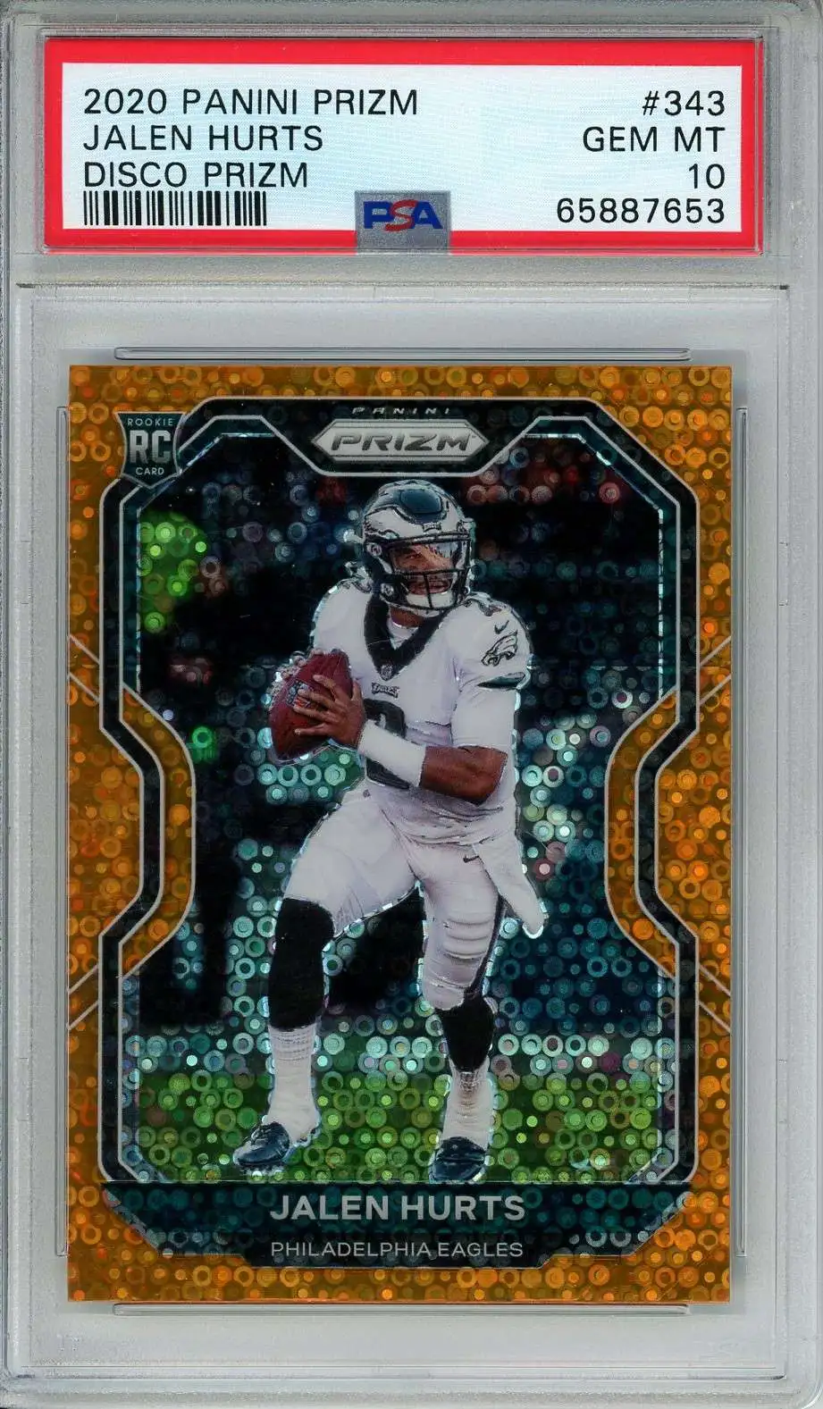 NFL 2020 Panini Prizm Disco Prizm Jalen Hurts #343 [Rookie] [PSA 10]