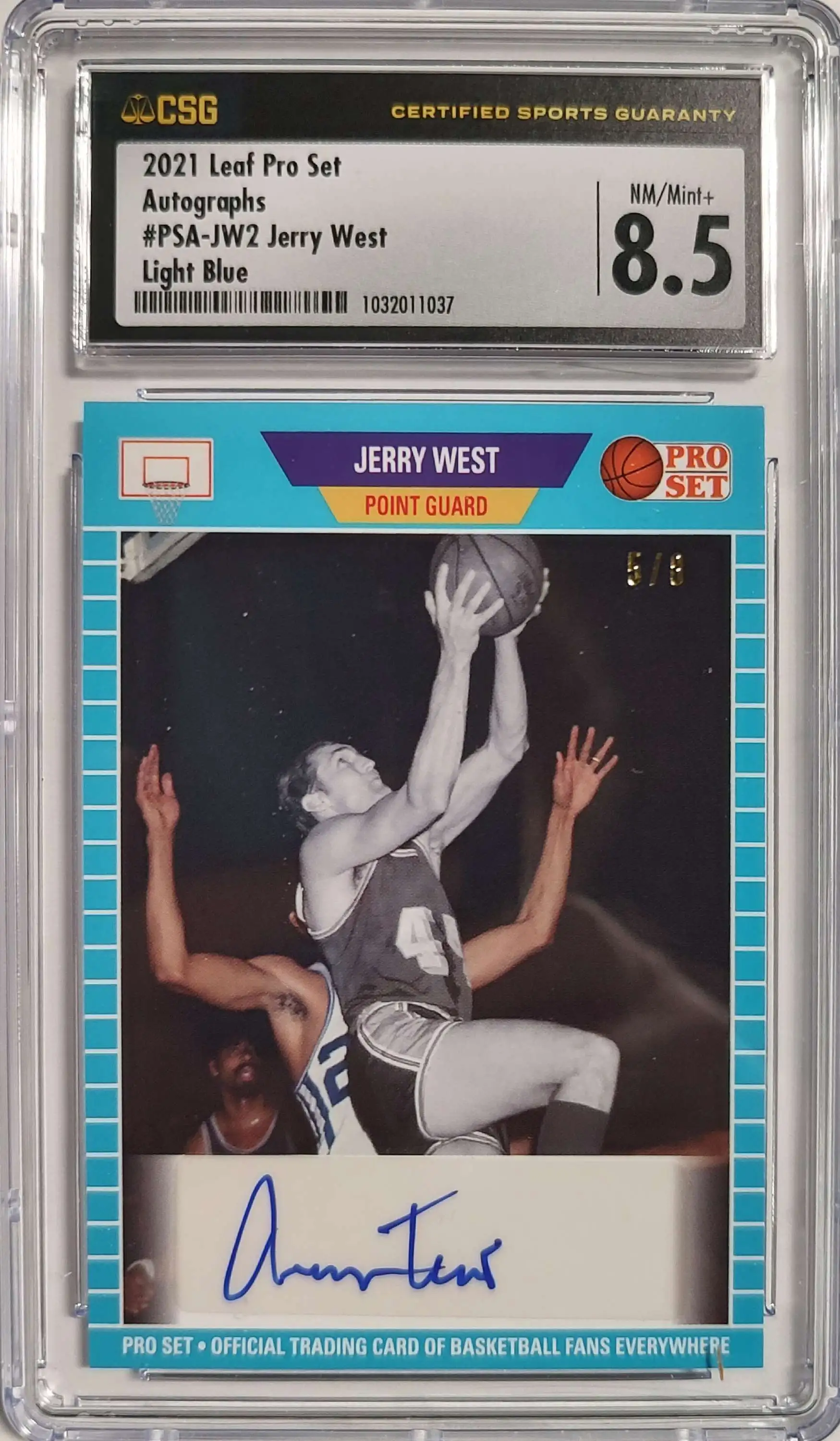 NBA 2021 Leaf Pro Set Light Blue 5/8 Jerry West PSA-JW2 [Auto] [CSG 8.5]