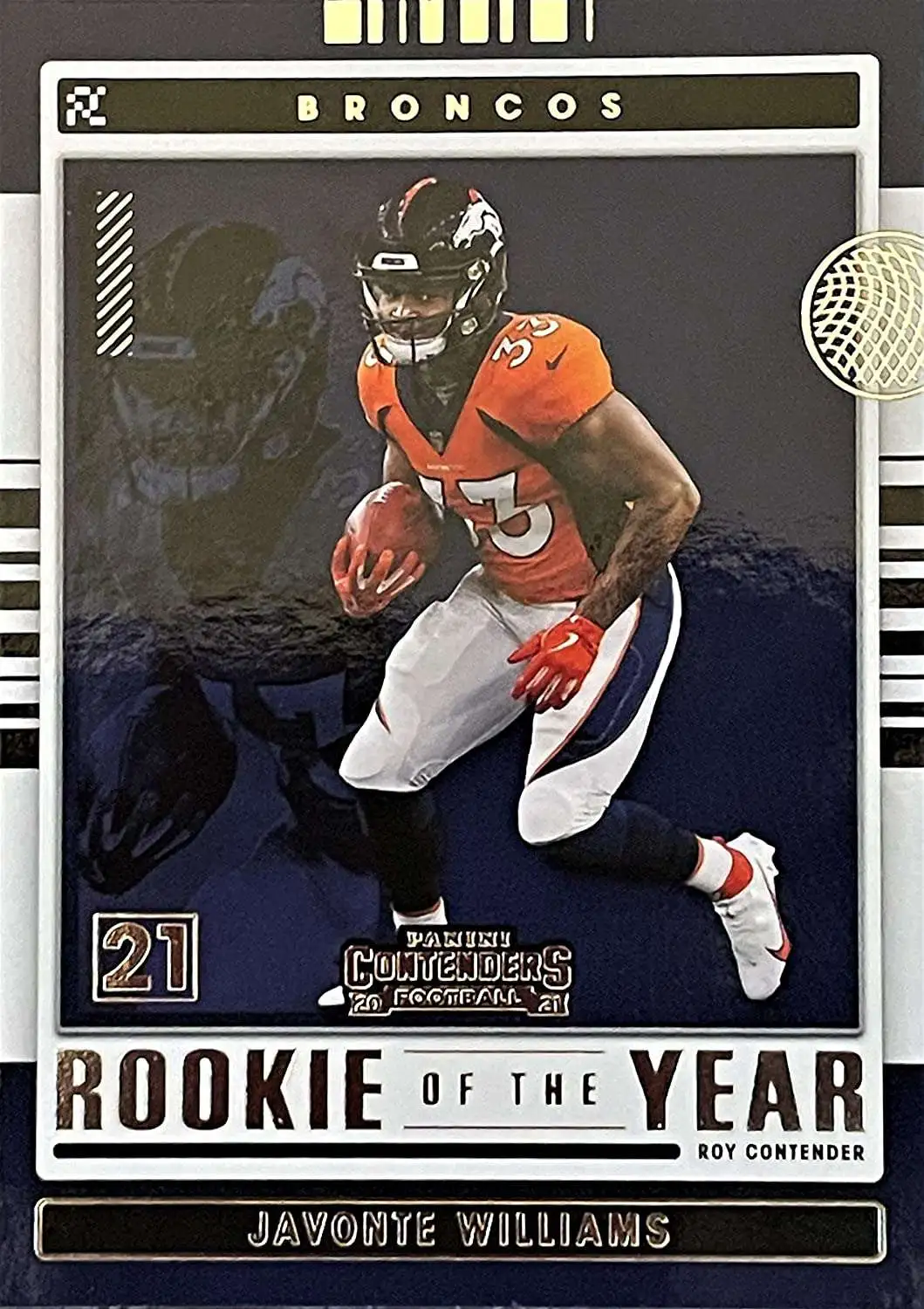 NFL 2021 Panini Contenders Javonte Williams ROY-JWI [Rookie of the Year]