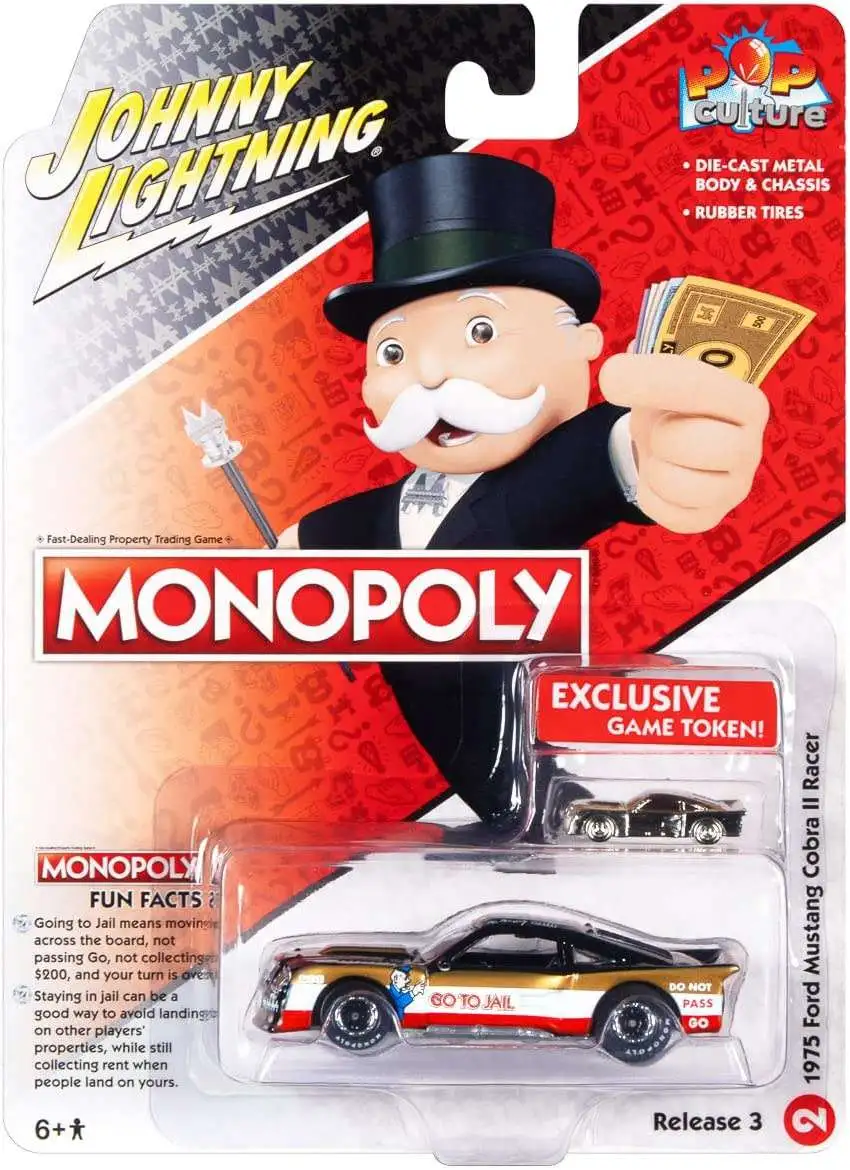 Johnny Lightning Pop Culture 1975 Ford Mustang Cobra II Racer Diecast Car [Monopoly]