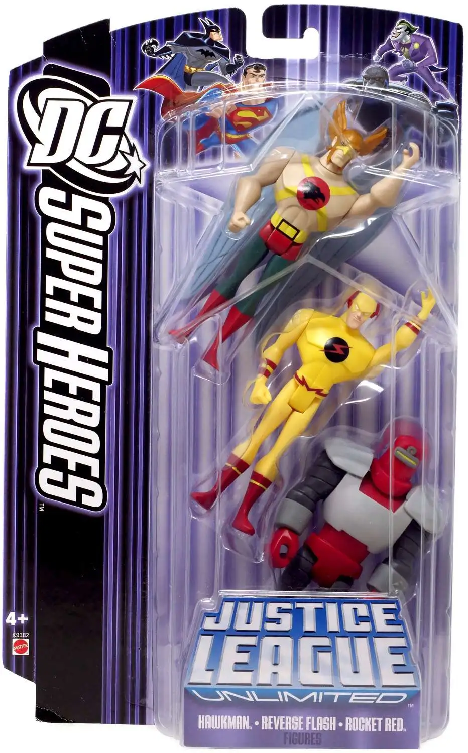 DC Justice League Unlimited Super Heroes Hawkman, Alternate The Flash & Rocket Red Action Figure [Purple Card]