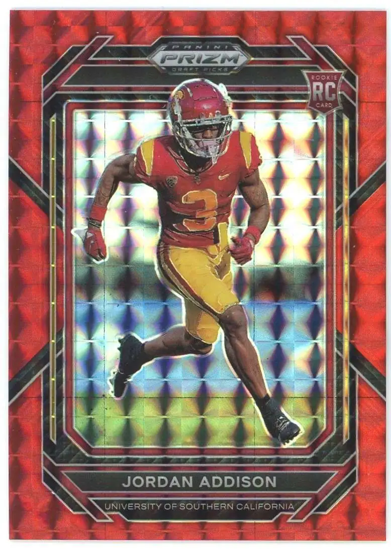 NFL 2023 Panini Prizm Draft Picks Red Mosaic 57/125 Jordan Addison #136 [Rookie]