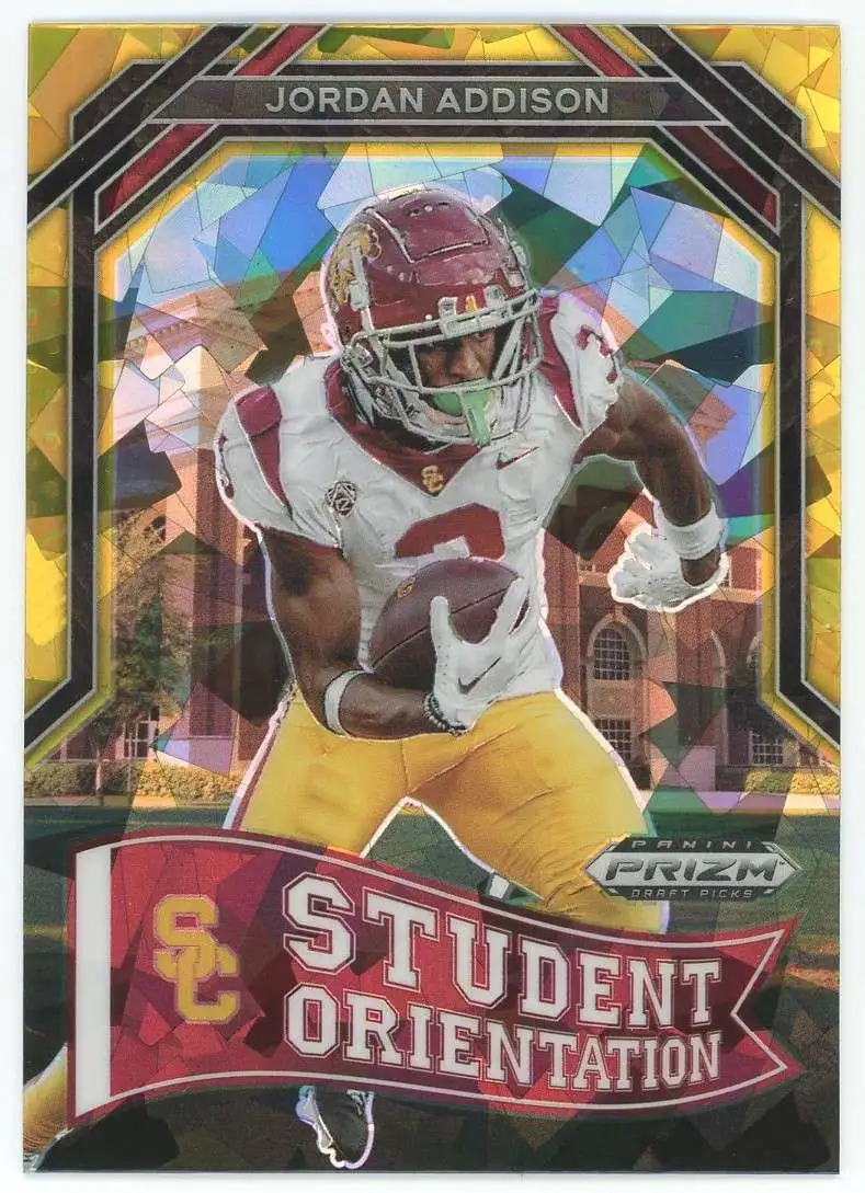 NFL 2023 Panini Prizm Draft Picks Gold Ice Prizm Jordan Addison SO-10 [Rookie, Student Orientation]