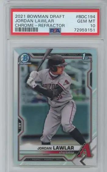 MLB 2021 Bowman Chrome Jordan Lawlar Refractor Graded Single Card BDC194 [Bowman 1st] [PSA 10]