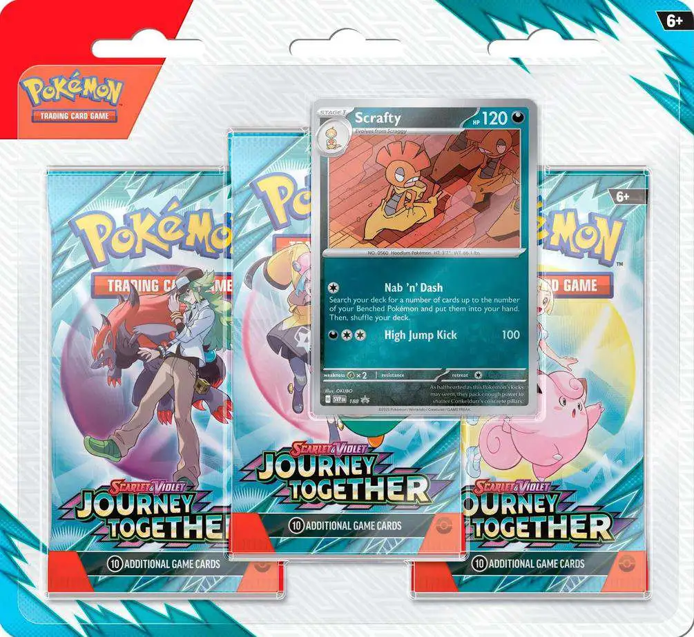 Pokemon Scarlet Violet Journey Together Scrafty 3-Booster Blister Pack 3 Booster  Packs 1 Foil Promo Card Pokemon USA - ToyWiz