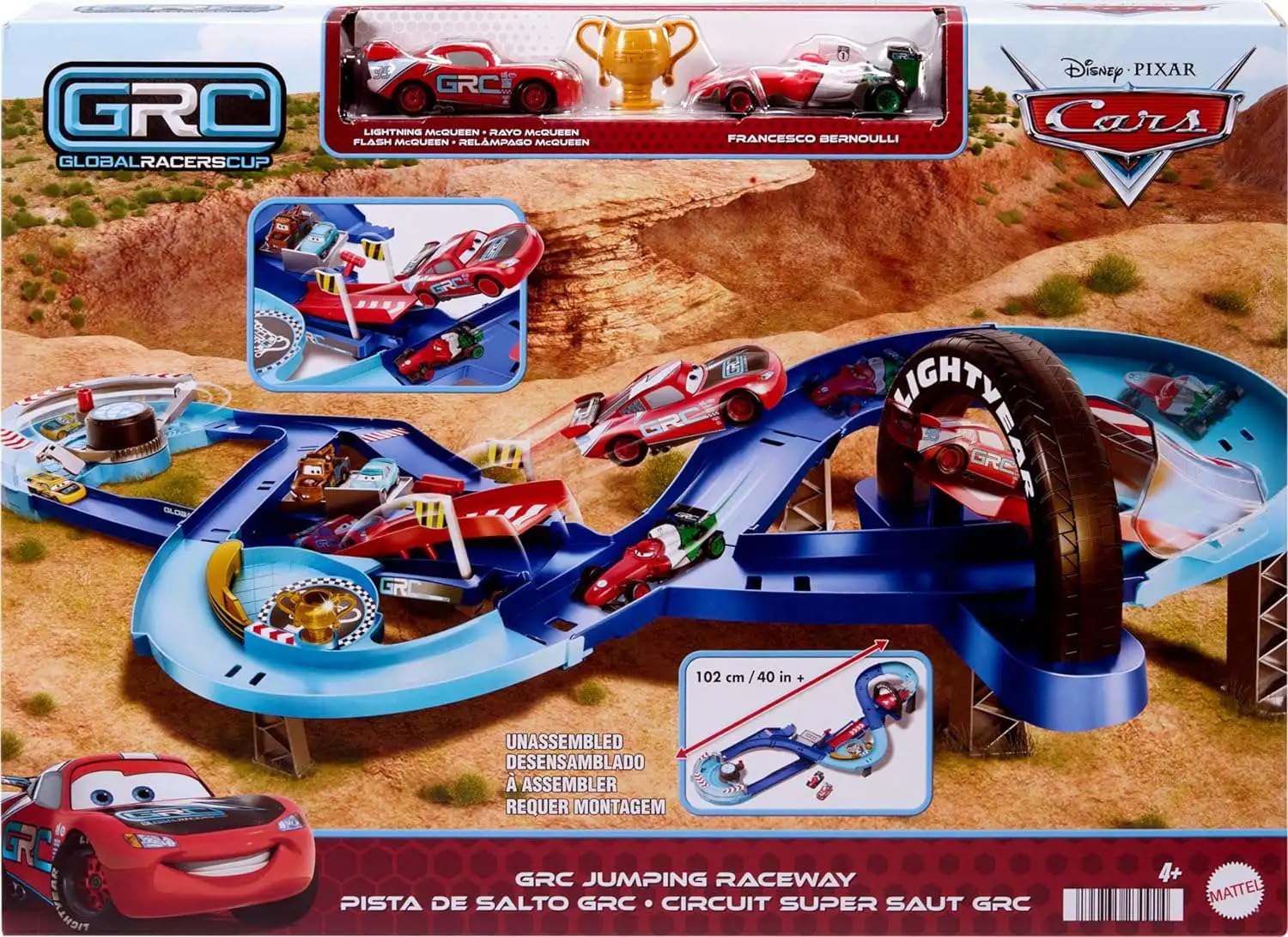 Disney / Pixar Cars Global Racers Cup GRC Jumping Raceway Playset [with Lightning McQueen & Francesco Bernoulli, Damaged Package]