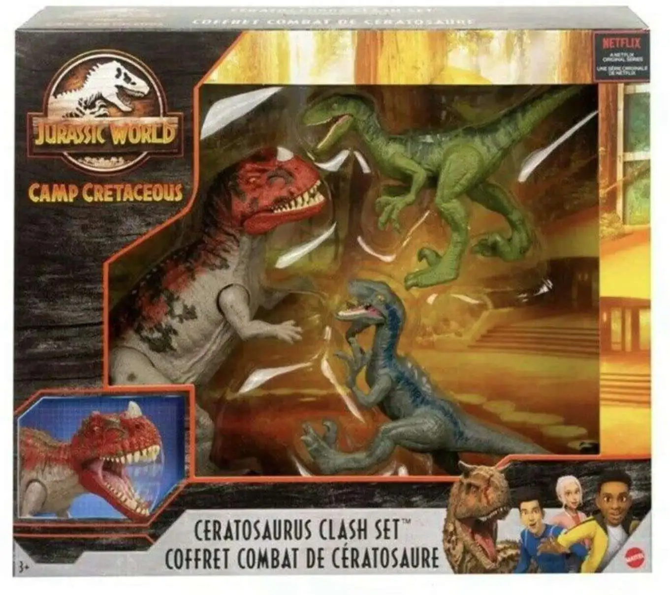 Jurassic World Camp Cretaceous Ceratosaurus Clash Set Action Figure 3-Pack [Ceratosaurus & 2x Velociraptors]