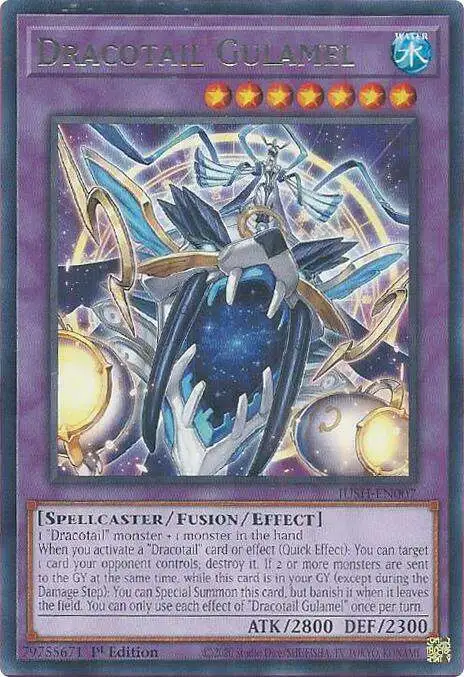 YuGiOh Trading Card Game Justice Hunters Rare Dracotail Gulamel JUSH-EN007