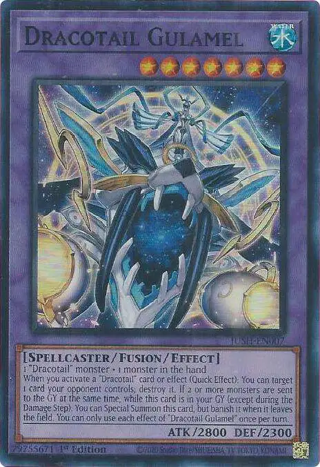 YuGiOh Trading Card Game Justice Hunters Super Rare Dracotail Gulamel JUSH-EN007 YuGiOh Trading Card Game Justice Hunters Super Rare Dracotail Gulamel JUSH-EN007