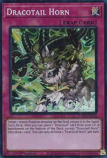 YuGiOh Trading Card Game Justice Hunters Super Rare Dracotail Horn JUSH-EN010