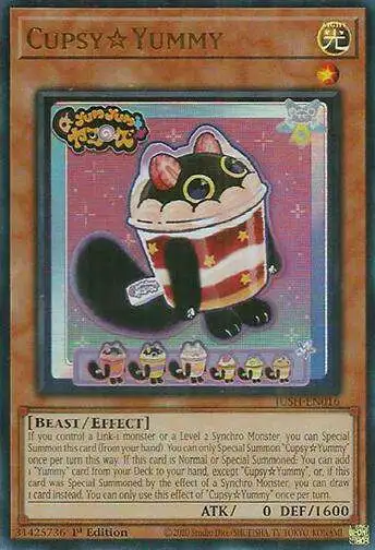 YuGiOh Trading Card Game Justice Hunters Ultra Rare CupsyYummy JUSH-EN016