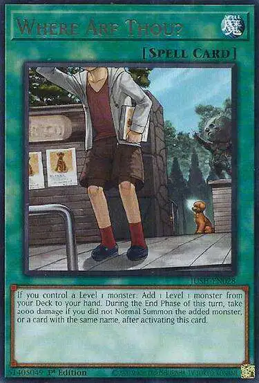 YuGiOh Trading Card Game Justice Hunters Rare Where Arf Thou? JUSH-EN028