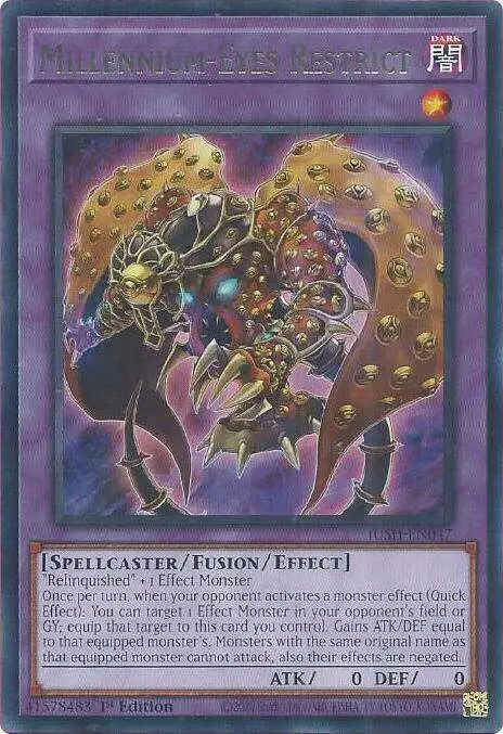 YuGiOh Trading Card Game Justice Hunters Rare Millennium-Eyes Restrict JUSH-EN047