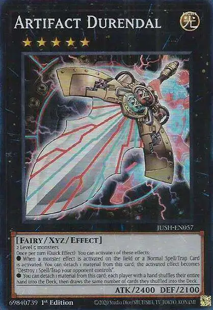 YuGiOh Trading Card Game Justice Hunters Super Rare Artifact Durendal JUSH-EN057