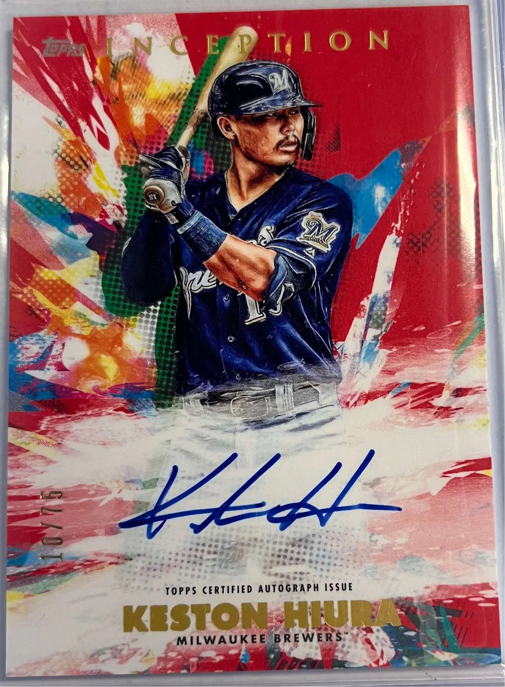 MLB 2020 Topps Inception Baseball Keston Hiura Red 10/75 Autographed Trading Card RESA-KH [On Card Auto]