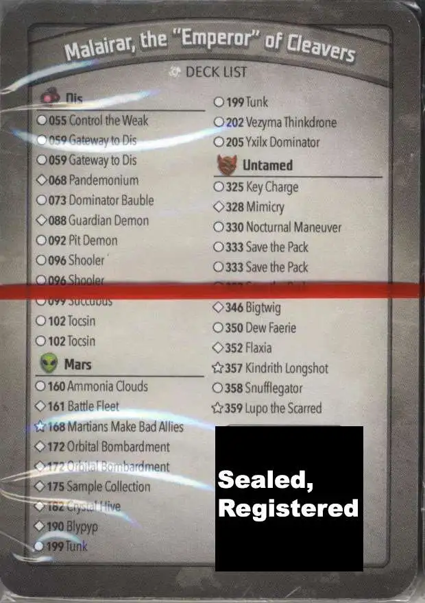 KeyForge Call of the Archons Malairar, the "Emperor" of Cleavers Archon Deck [Registered] [Control the Weak, Gateway to Dis x2, Battle Fleet, Orbital Bombardment x2, Crystal Hive, Key Charge, Mimicry, Bigtwig!] [Mint Unopened]