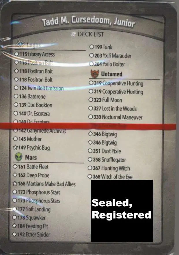 KeyForge Call of the Archons Tadd M. Cursedoom, Junior Archon Deck [REGISTERED] [Library Access, Positron Bolt x3, Mother, Battle Fleet, Bigtwig x2, Hunting Witch!] [Mint Unopened]