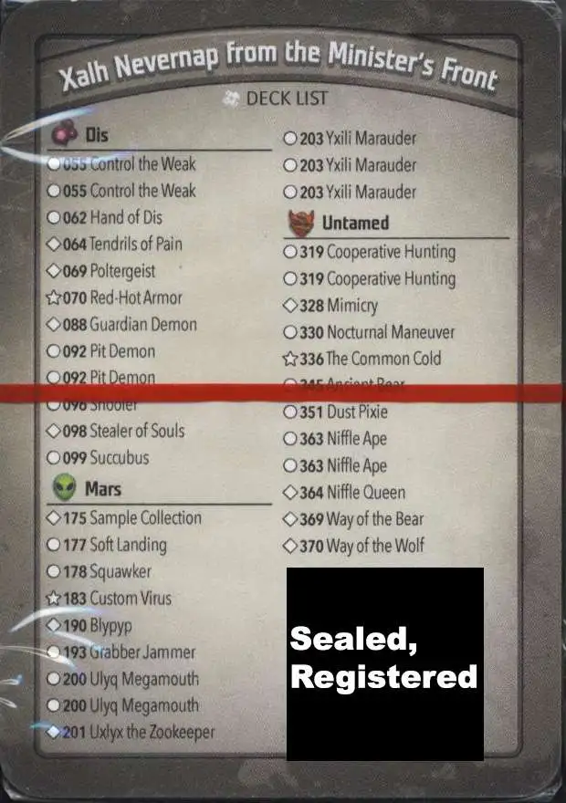 KeyForge Call of the Archons Xalh Nevernap from the Minister's Front Archon Deck [REGISTERED] [Control the Weak x2, Uxlyx the Zookeeper, Mimicry, Niffle Queen!] [Mint Unopened]