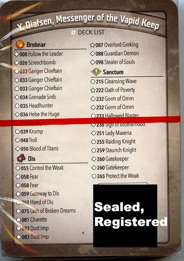 KeyForge Call of the Archons Y. Olafsen, Messenger of the Vapid Keep Archon Deck [REGISTERED] [Ganger Chieftain x3, Control the Weak, Lash Gorm of Omm x2, Gatekeeper x2!] [Mint Unopened]