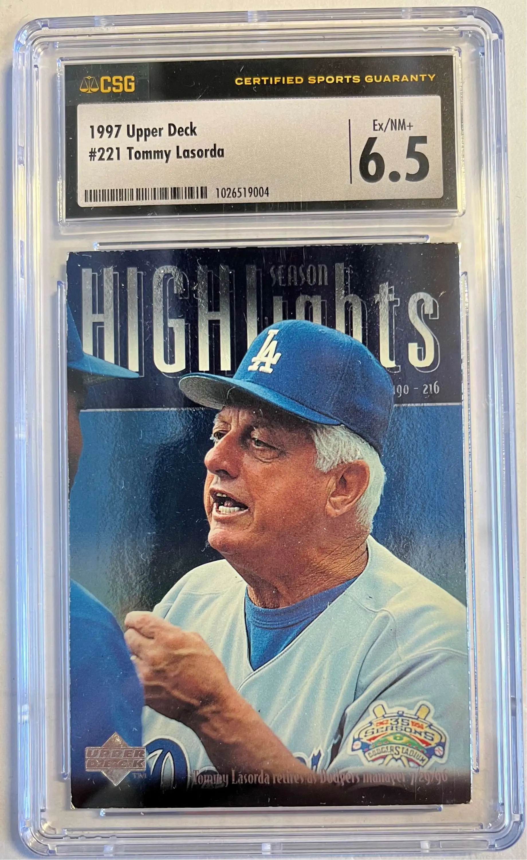 1996 Upper Deck #478 Tommy Lasorda Baseball Card - - Near Mint or