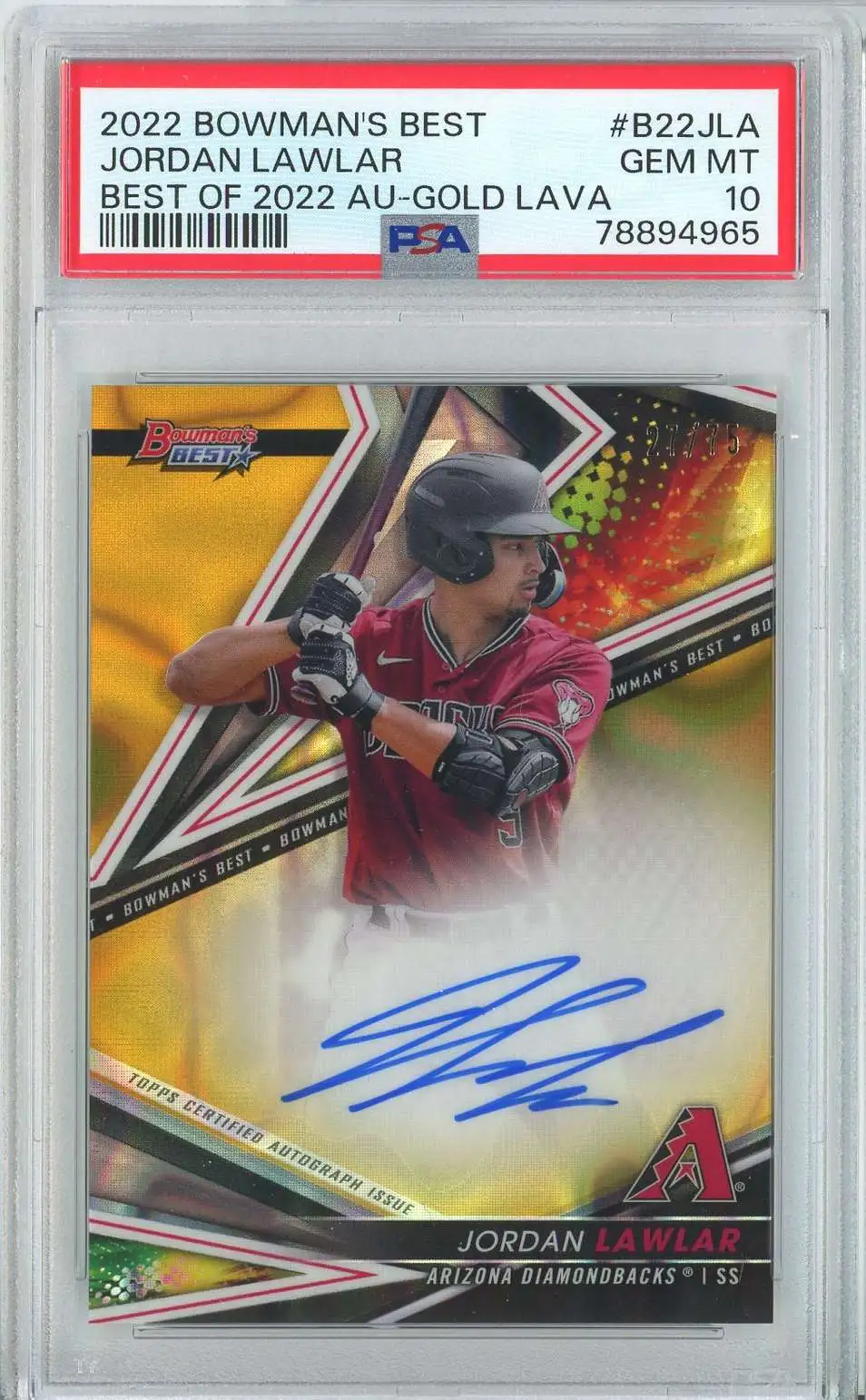 MLB 2022 Bowmans Best Single Card 2775 Jordan Lawlar B22JLA Gold 