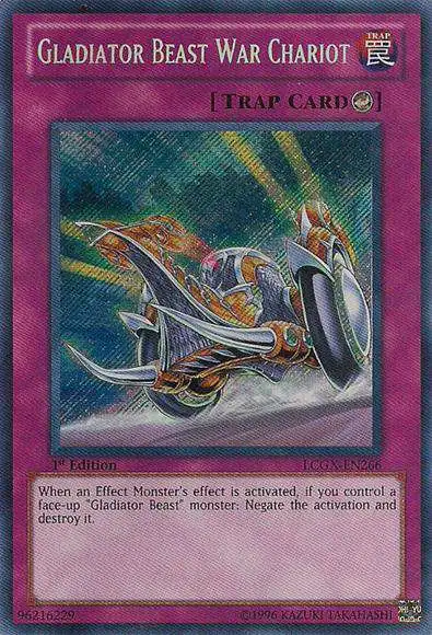 YuGiOh GX Trading Card Game Legendary Collection 2 Secret Rare Gladiator Beast War Chariot LCGX-EN266