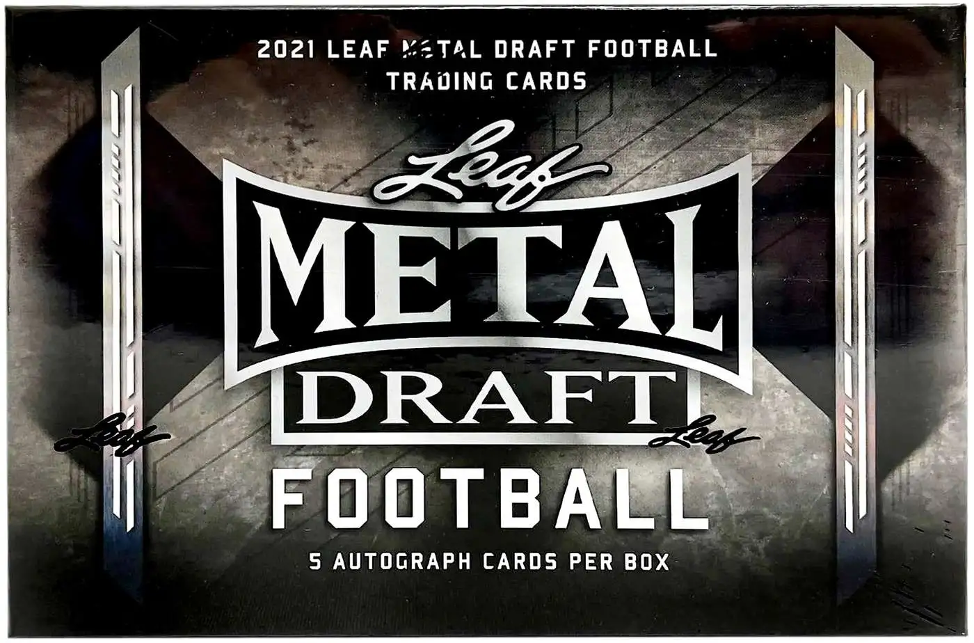 NFL Leaf 2021 Metal Draft Football Trading Card HOBBY Box [5 Autograph Cards]