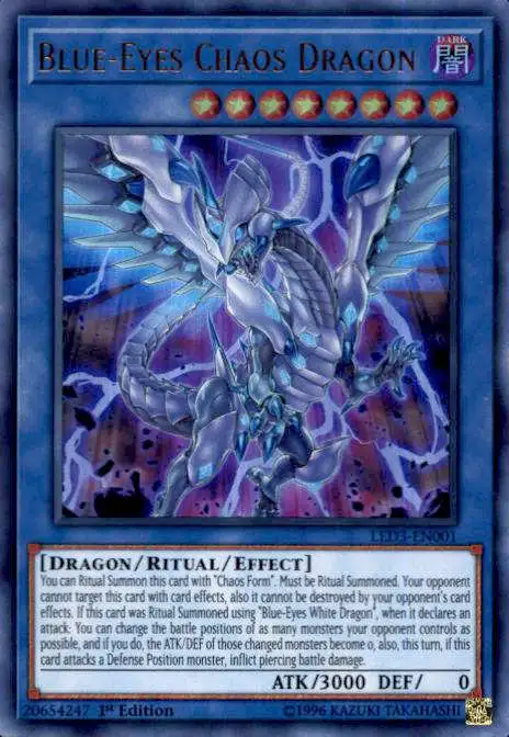 YuGiOh White Dragon Abyss Ultra Rare Blue-Eyes Chaos Dragon LED3-EN001