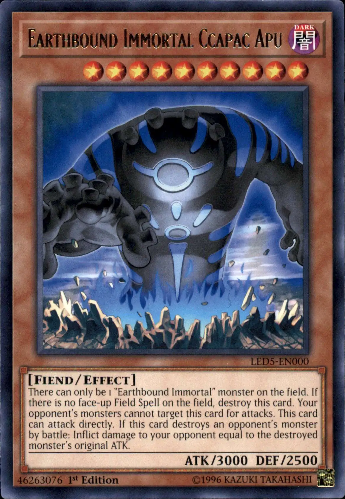 YuGiOh Trading Card Game Legendary Duelists: Immortal Destiny Rare Earthbound Immortal Ccapac Apu LED5-EN000