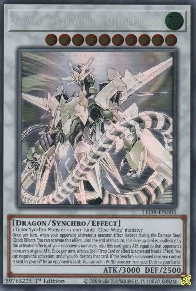 YuGiOh Trading Card Game Legendary Duelists: Synchro Storm Ghost Rare Crystal Clear Wing Synchro Dragon LED8-EN005