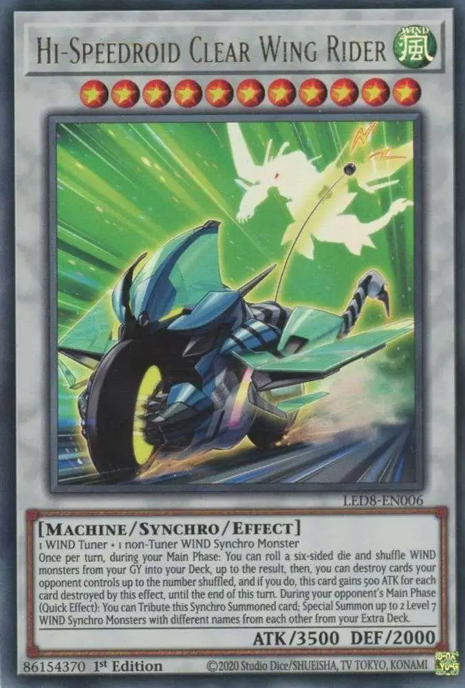 YuGiOh Trading Card Game Legendary Duelists: Synchro Storm Ultra Rare Hi-Speedroid Clear Wing Rider LED8-EN006