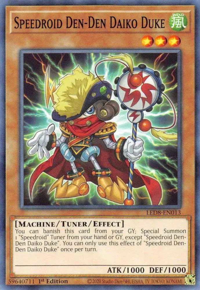 YuGiOh Trading Card Game Legendary Duelists: Synchro Storm Common Speedroid Den-Den Daiko Duke LED8-EN013