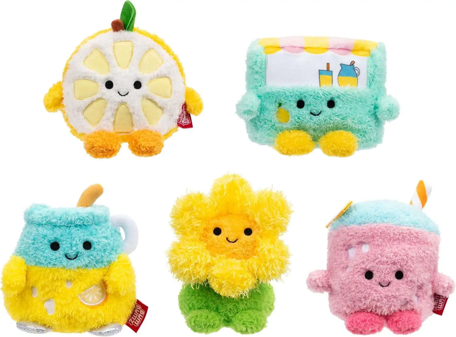 BumBumz LemonadeStandBumz Lemon Leah, Strawberry Lemonade Shivani, Dandelion Darlene, Lemonade Stand Larry & Lemonade Pitcher Luka 4.5-Inch Plush 5-Pack