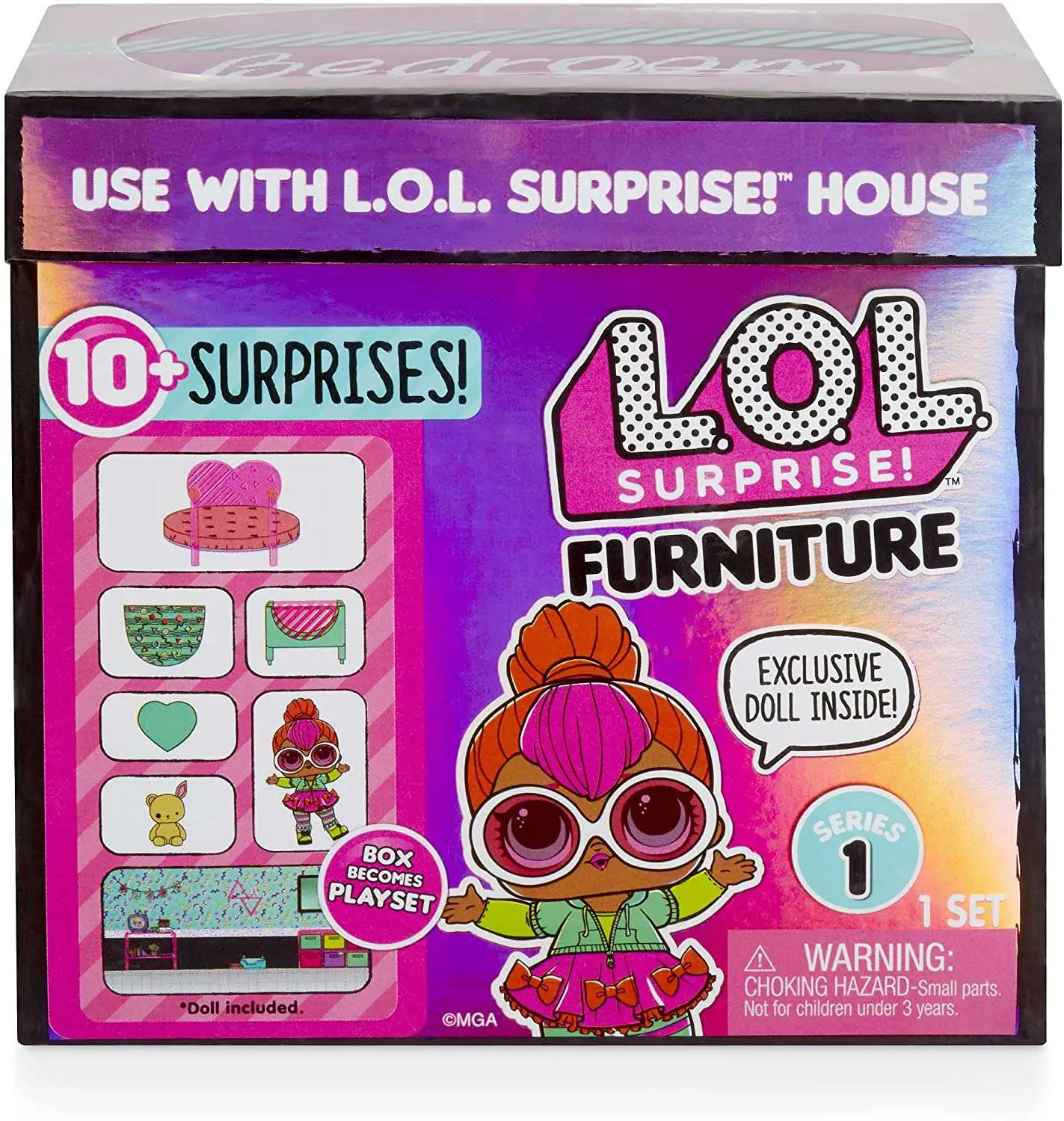 LOL Surprise Furniture Series 1 Bedroom Neon Q.T. Doll Play Set Pack MGA Entertainment ToyWiz