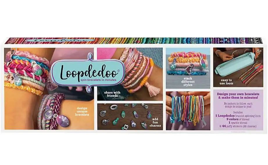 Loopdedoo Exclusive Bracelet Maker Playset [1 Loom, 10 Skeins of Thread, Puffy Stickers & Jump Rings]