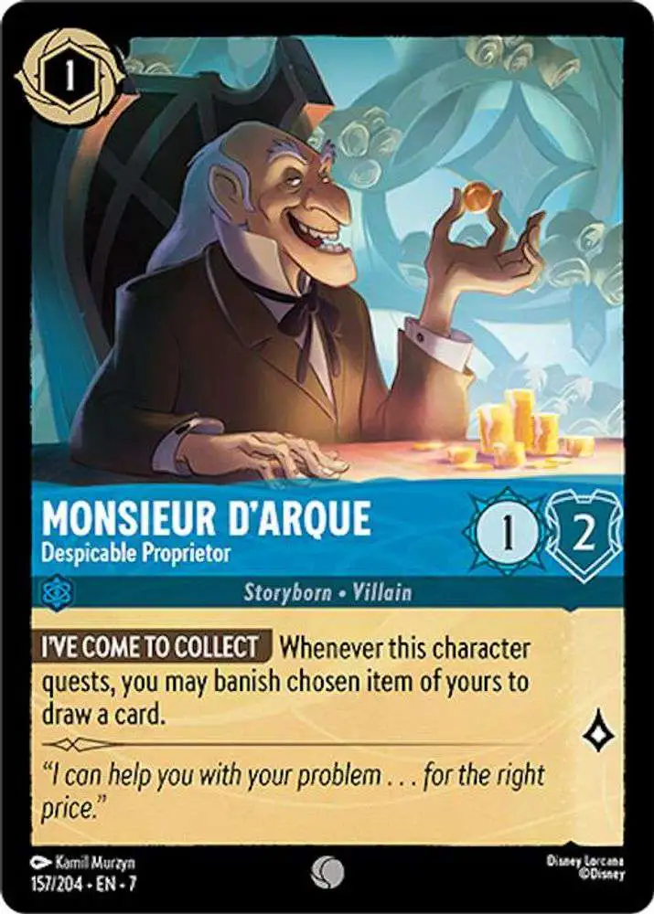 Disney Lorcana Trading Card Game Archazias Island Single Card Common  Monsieur DArque - Despicable Proprietor 157 - ToyWiz