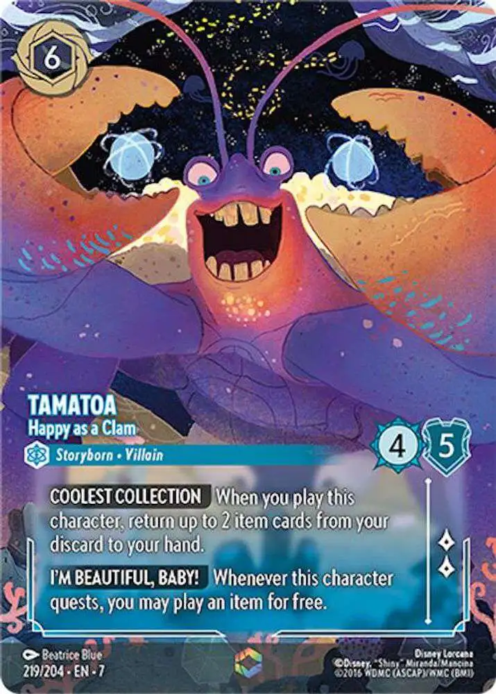 Disney Lorcana Trading Card Game Archazias Island Single Card Enchanted  Tamatoa - Happy as a Clam 219 - ToyWiz