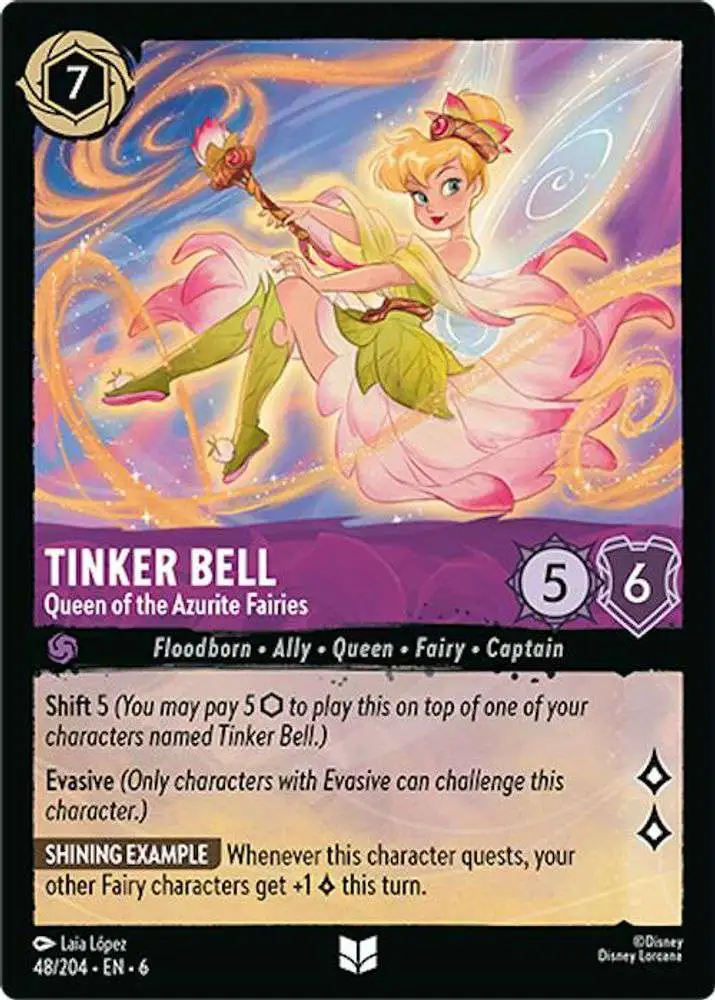 Disney Lorcana Trading Card Game Azurite Sea Single Card Uncommon Tinker  Bell - Queen of the Azurite Fairies 48 FOIL - ToyWiz