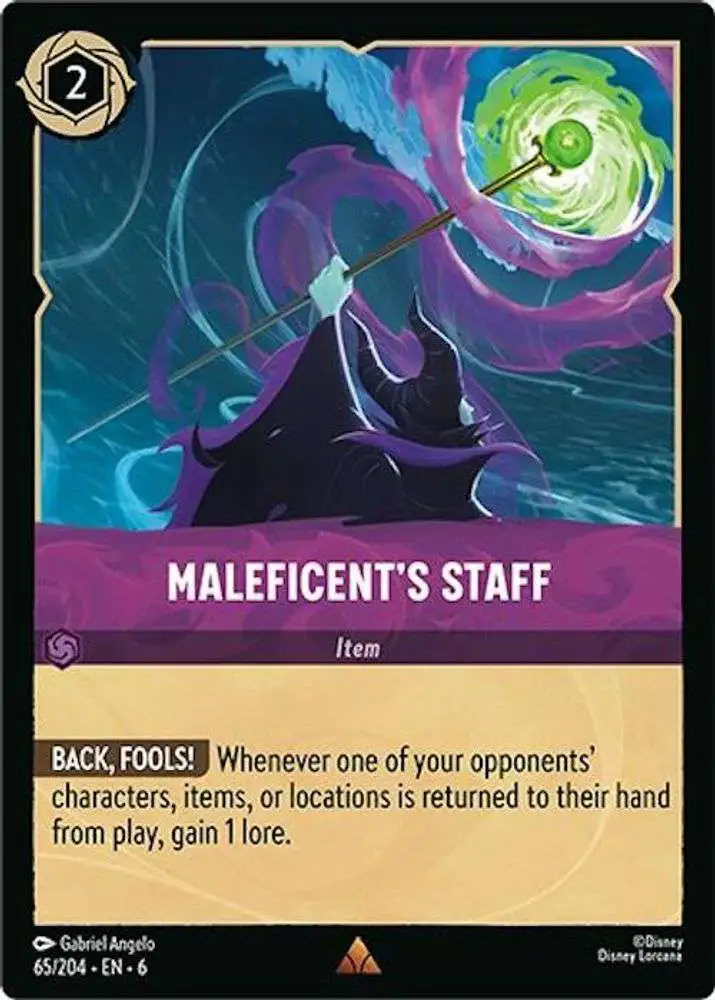 Disney Lorcana Trading Card Game Azurite Sea Rare Foil Maleficent's Staff #65 Disney Lorcana Trading Card Game Azurite Sea Rare Foil Maleficent's Staff #65