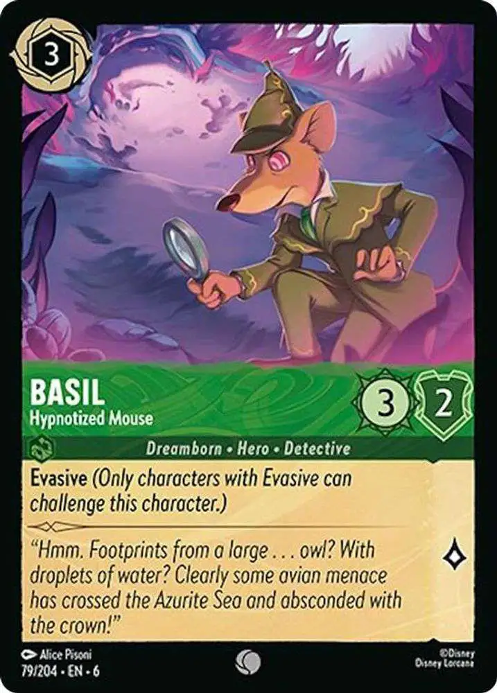 Disney Lorcana Trading Card Game Azurite Sea Common Basil - Hypnotized Mouse #79