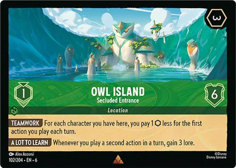 Disney Lorcana Trading Card Game Azurite Sea Rare Owl Island - Secluded Entrance #102 Disney Lorcana Trading Card Game Azurite Sea Rare Owl Island - Secluded Entrance #102