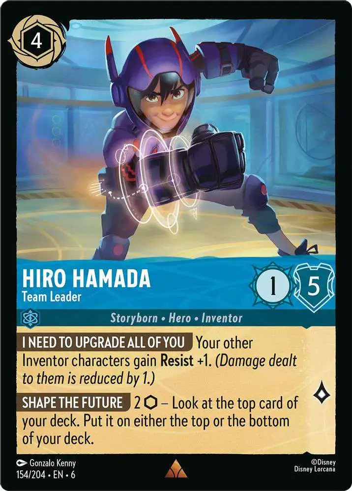 Disney Lorcana Trading Card Game Azurite Sea Rare FOIL Hiro Hamada - Team Leader #154