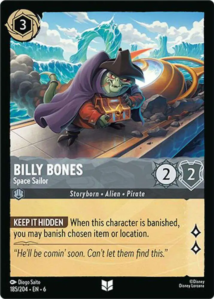 Disney Lorcana Trading Card Game Azurite Sea Uncommon Billy Bones - Space Sailor #185